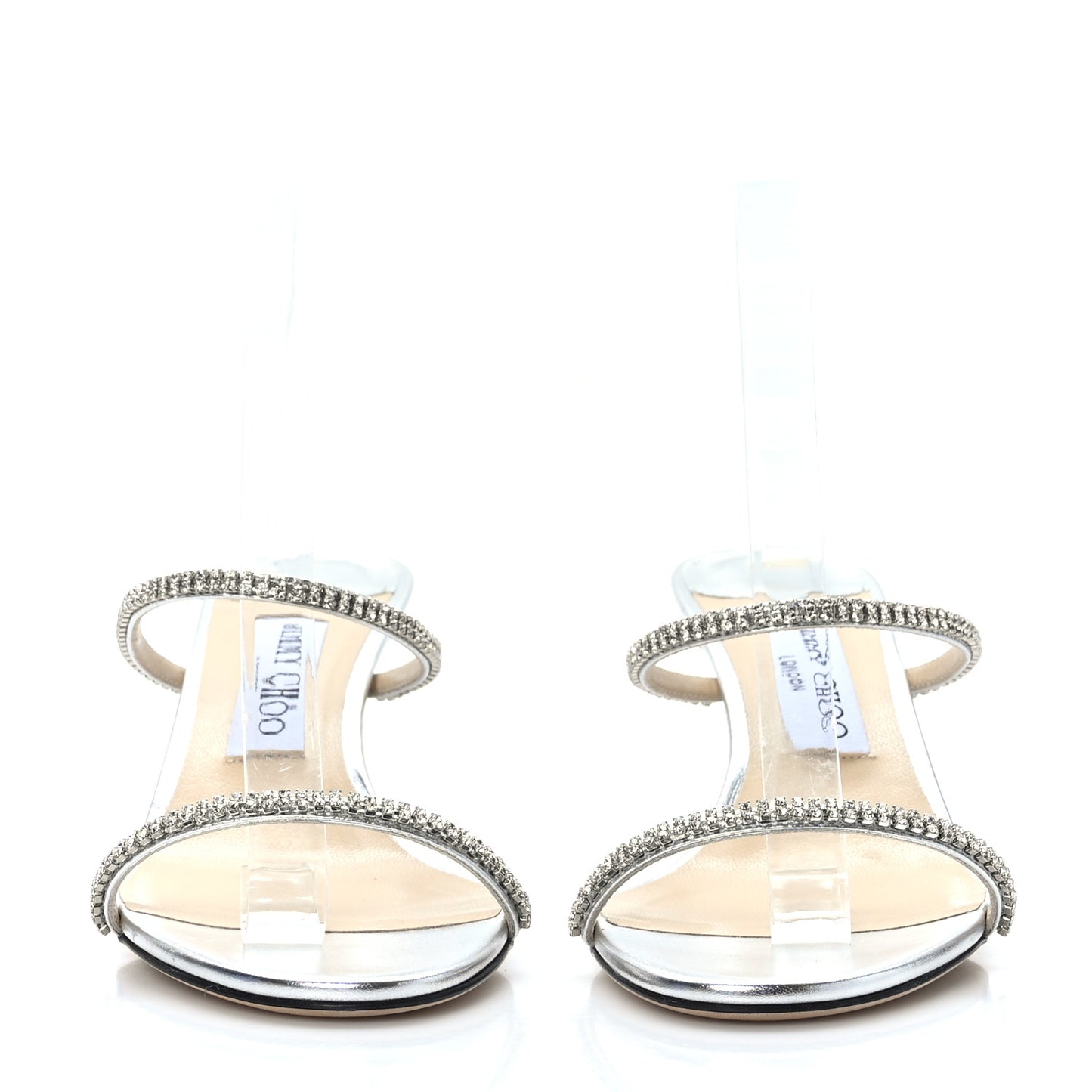 Metallic Calfskin Crystal Brea 65 Sandals 39 Silver