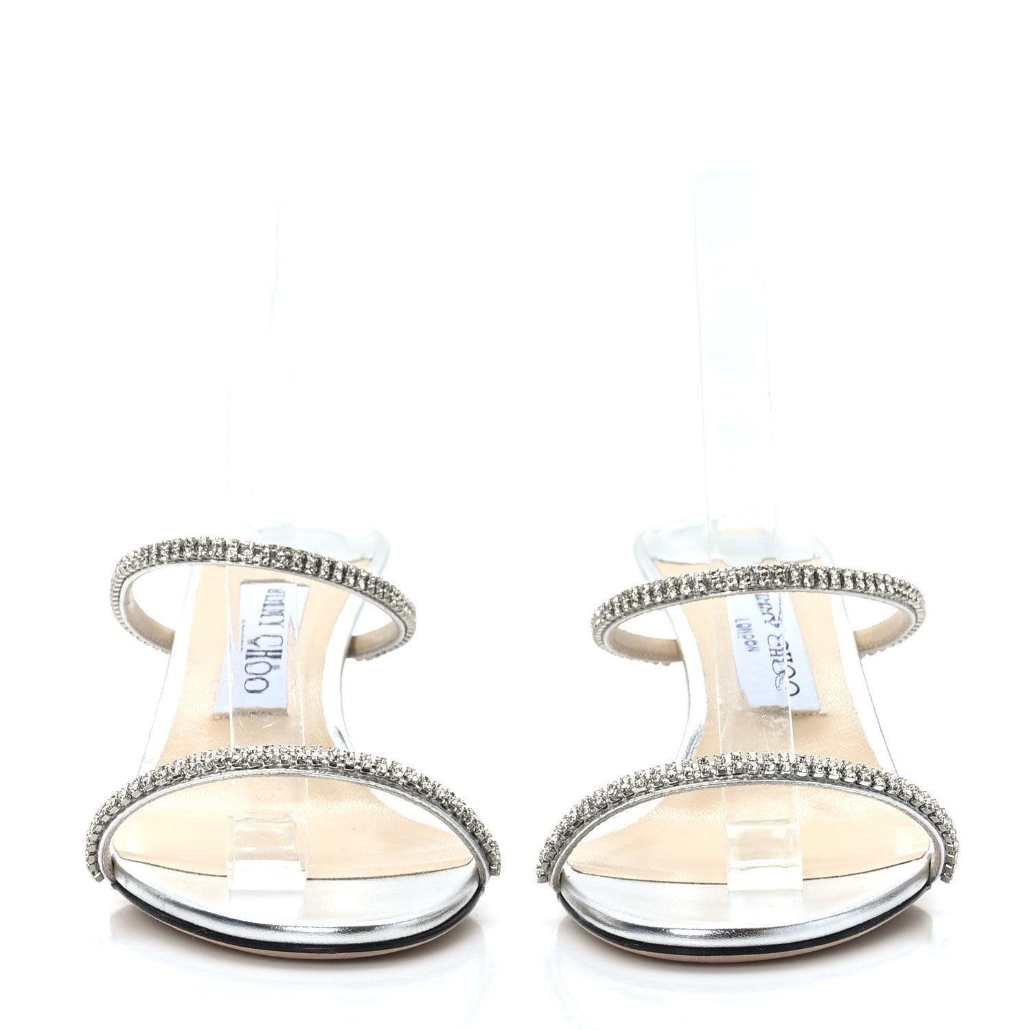Jimmy Choo Metallic Calfskin Crystal Brea 65 Sandals 39 Silver 2 of 7