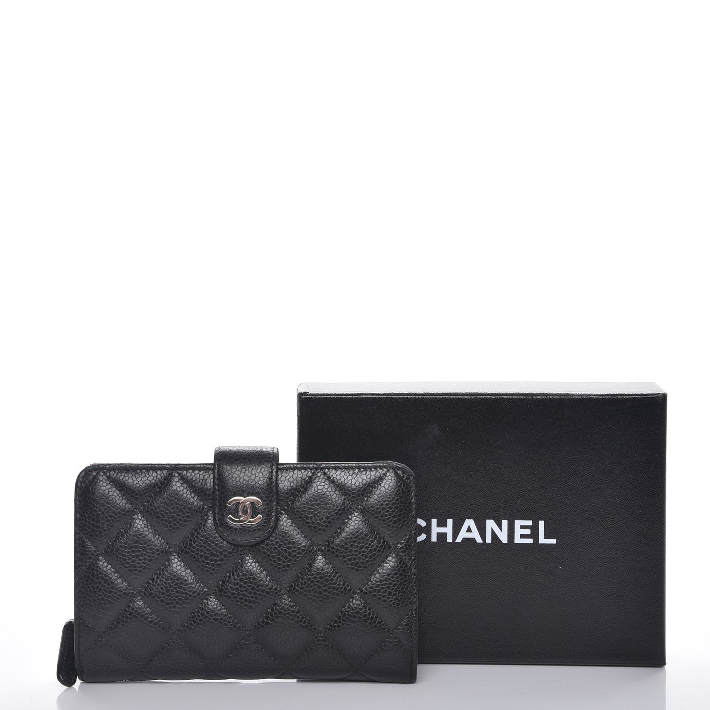Caviar Quilted Zipped Pocket Wallet Black