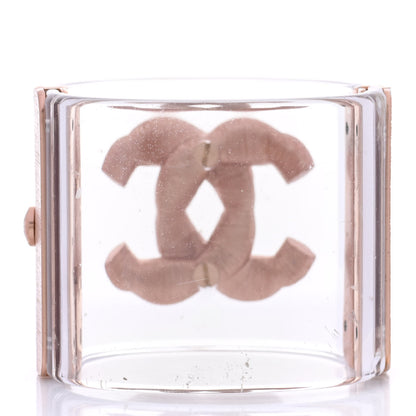Chanel Lucite Crystal CC Cuff Transparent Pink Gold 3 of 9