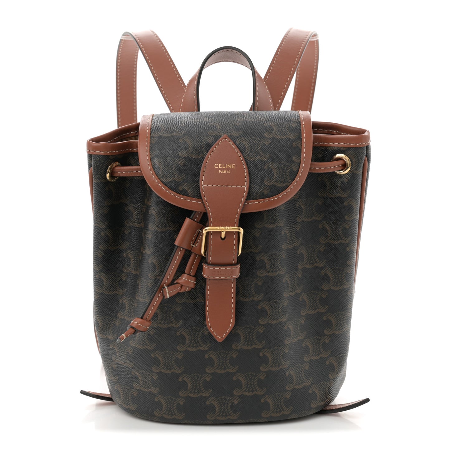 Triomphe Canvas Calfskin Mini Folco Backpack Tan