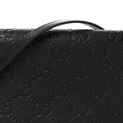 Gucci GG Grainy Calfskin Emblem Wallet On Chain Black 8 of 11