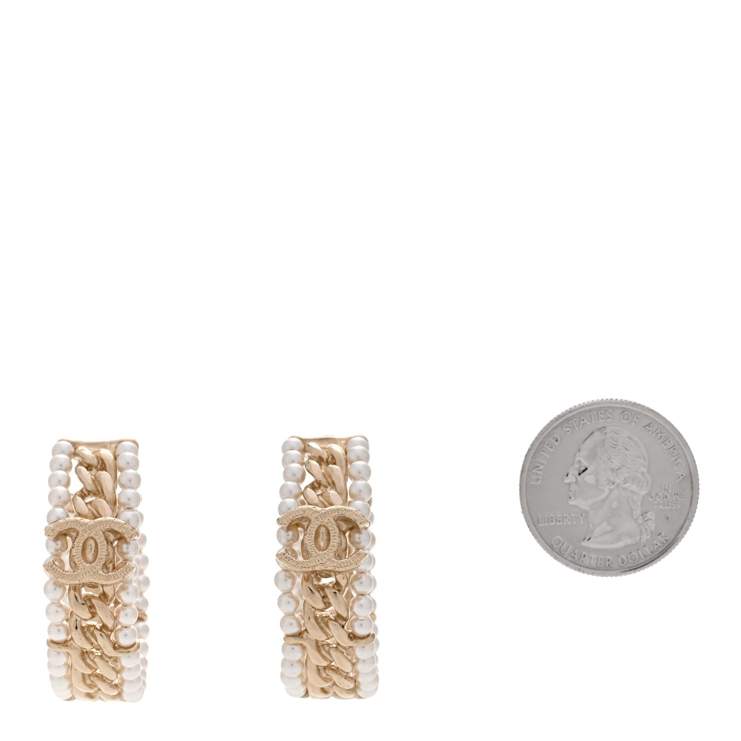 Chanel Pearl CC Chain Hoop Earrings Gold 2 of 4