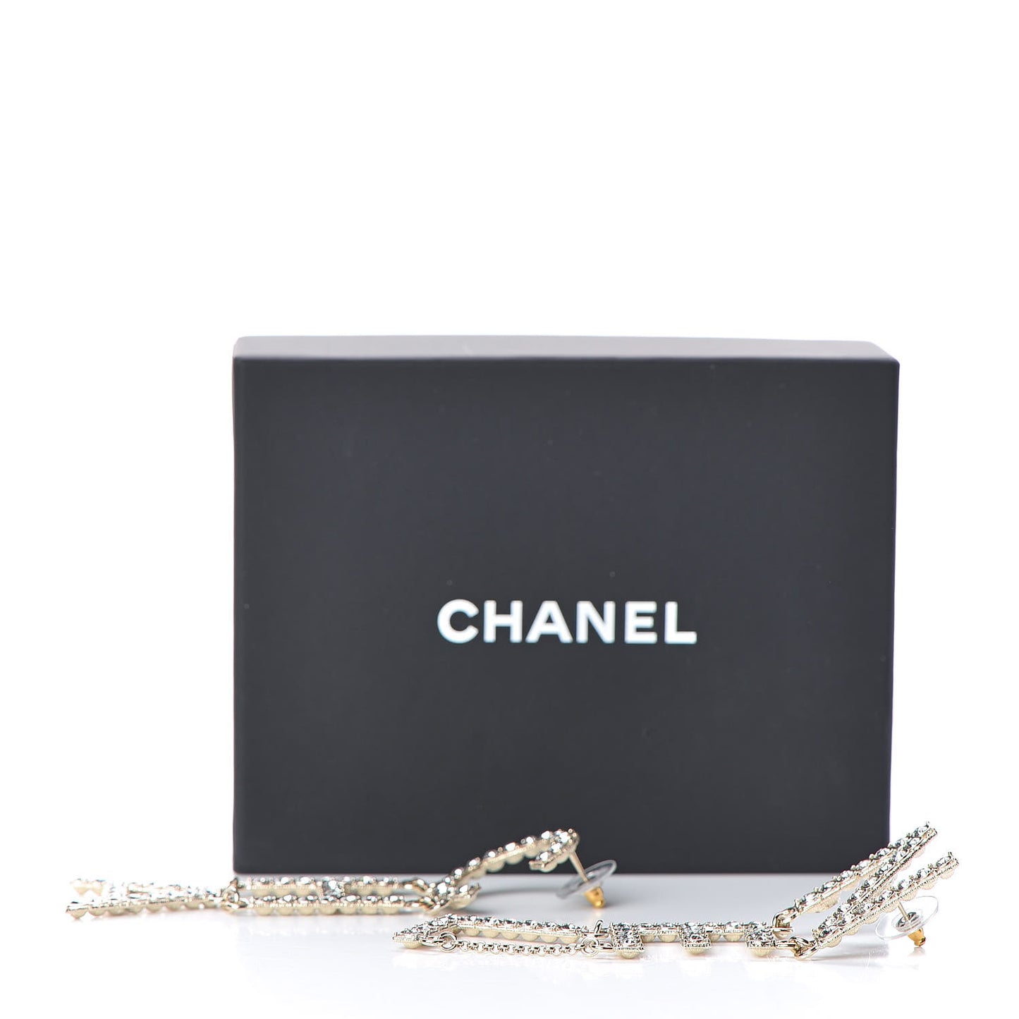 Crystal Cha-Nel Logo Drop Earrings Gold
