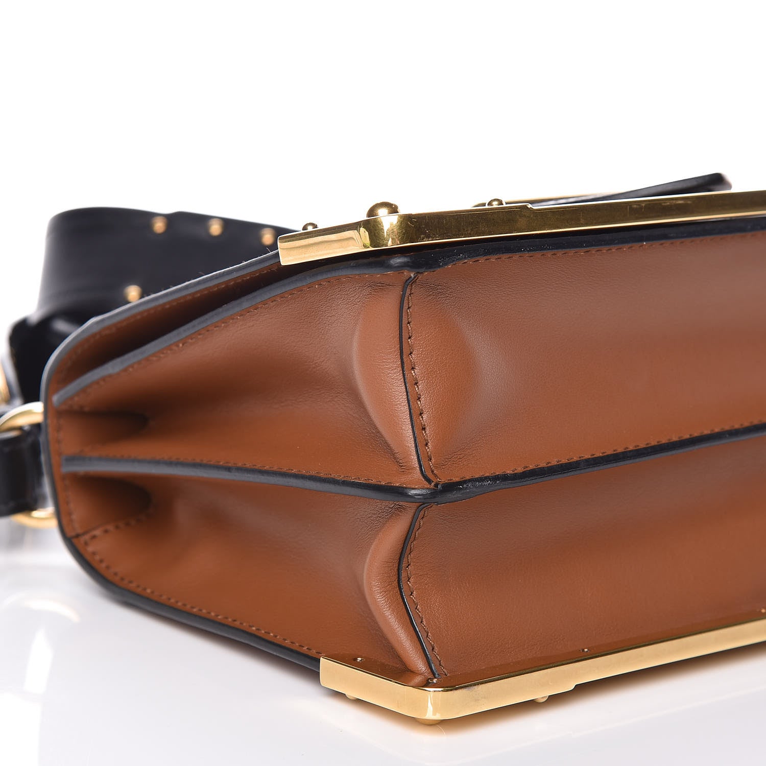 Prada City Calfskin Saffiano Cahier Bag Cognac Nero Black 7 of 8