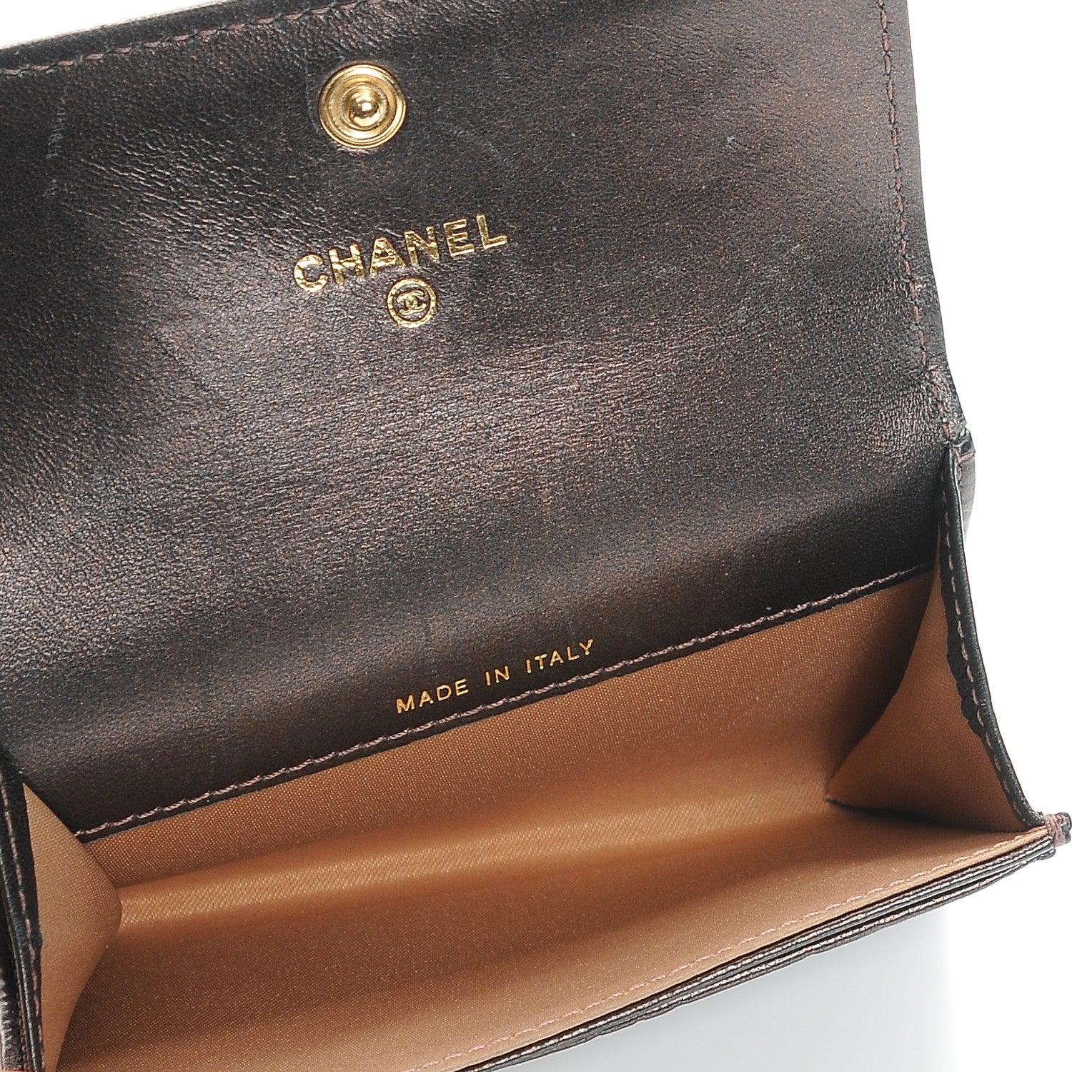 Chanel Metallic Lambskin Camellia Embossed Card Holder Brown 6 of 9