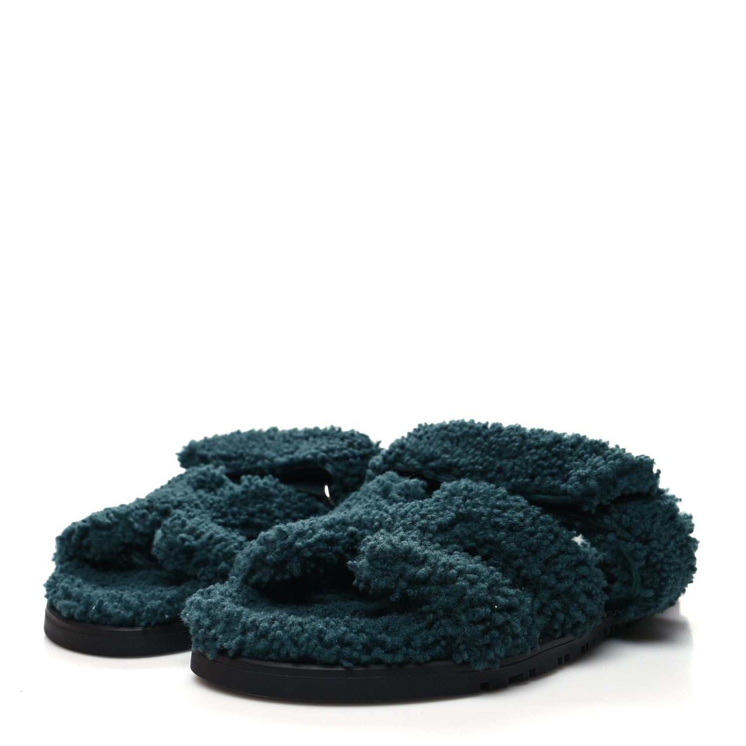 Hermes Woolskin Womens Chypre Sandals 36 Vert Anglais 3 of 8