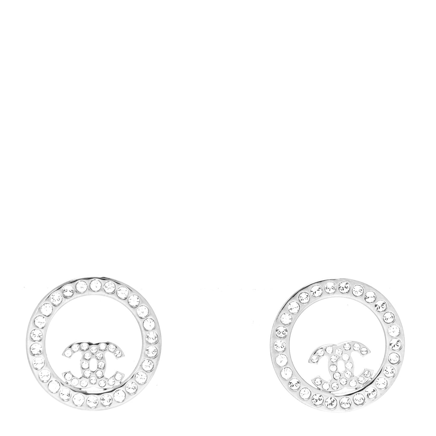 Crystal CC Round Earrings Silver