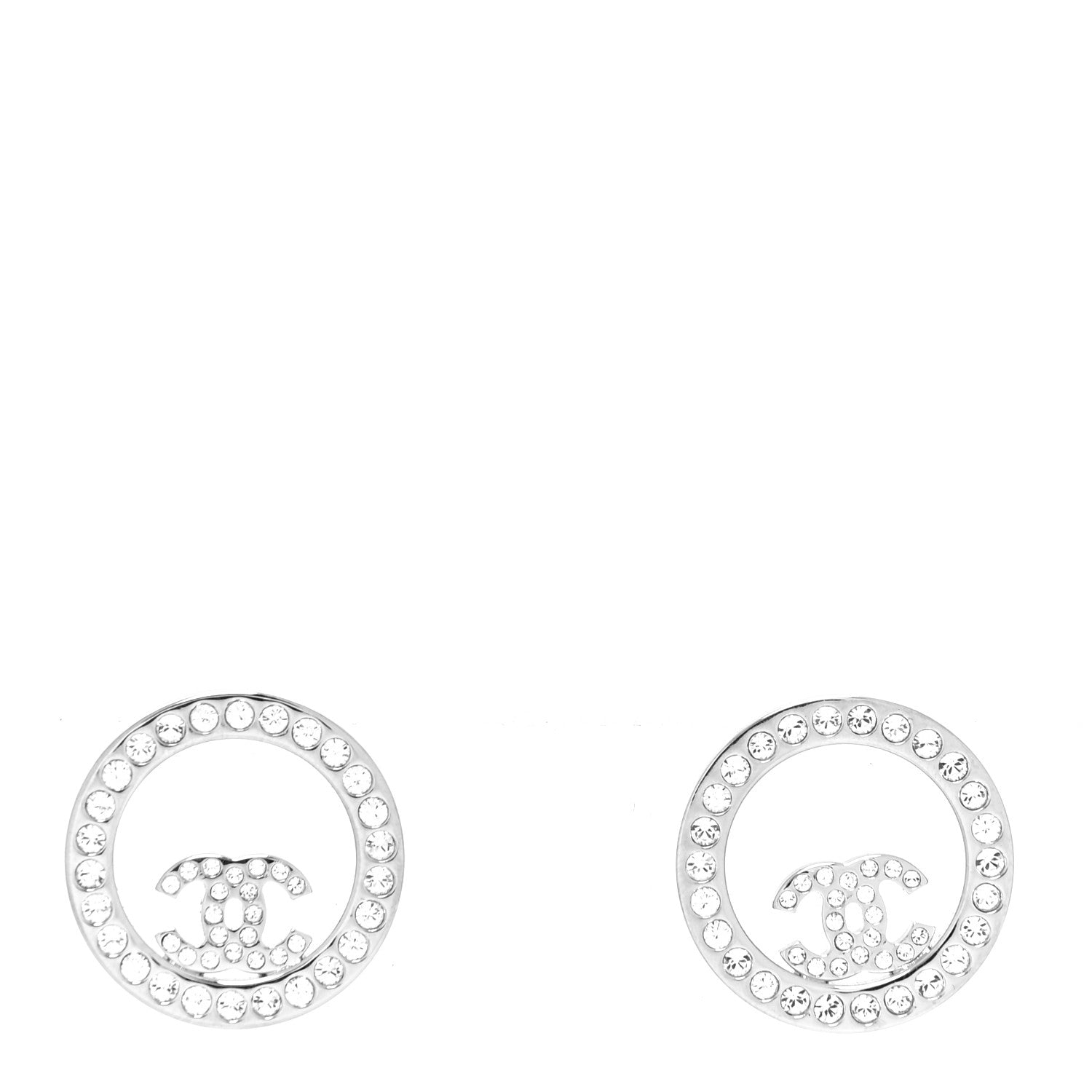 Chanel Crystal CC Round Earrings Silver 1 of 4
