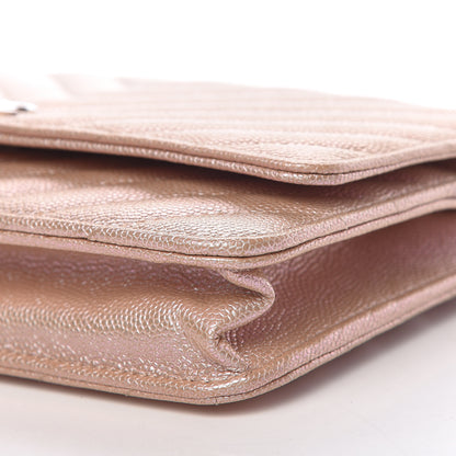 Chanel Metallic Caviar Chevron Quilted Wallet On Chain WOC Light Gold 11 of 12