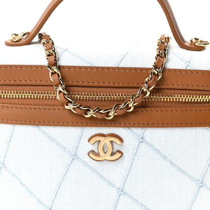 Chanel Washed Denim Calfskin Quilted Top Handle Slim Vanity Case With Chain Blue Brown 8 of 11