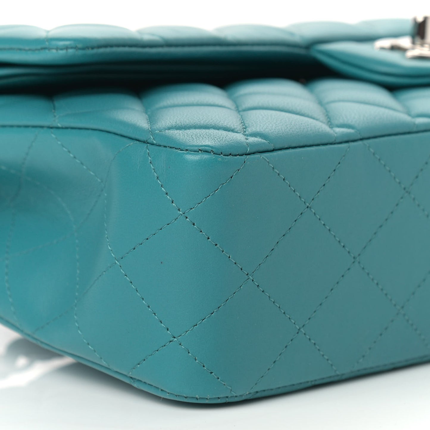 Lambskin Quilted Medium Double Flap Turquoise