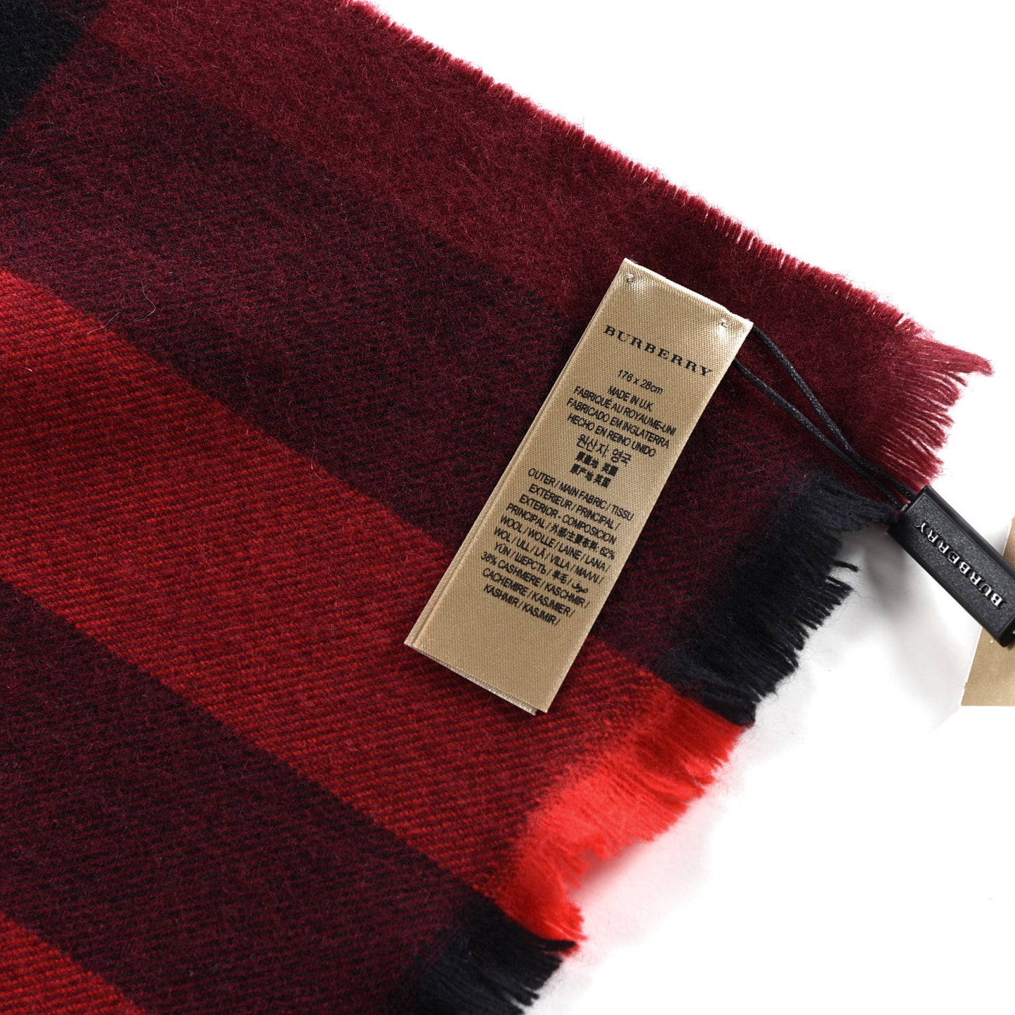 Wool Cashmere Giant Exploded Check Fringe Scarf Claret