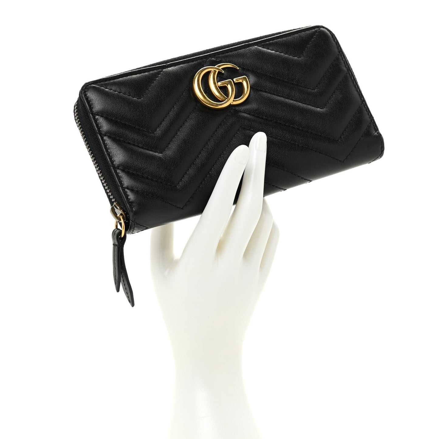 Calfskin Matelasse GG Marmont Zip Around Wallet Black