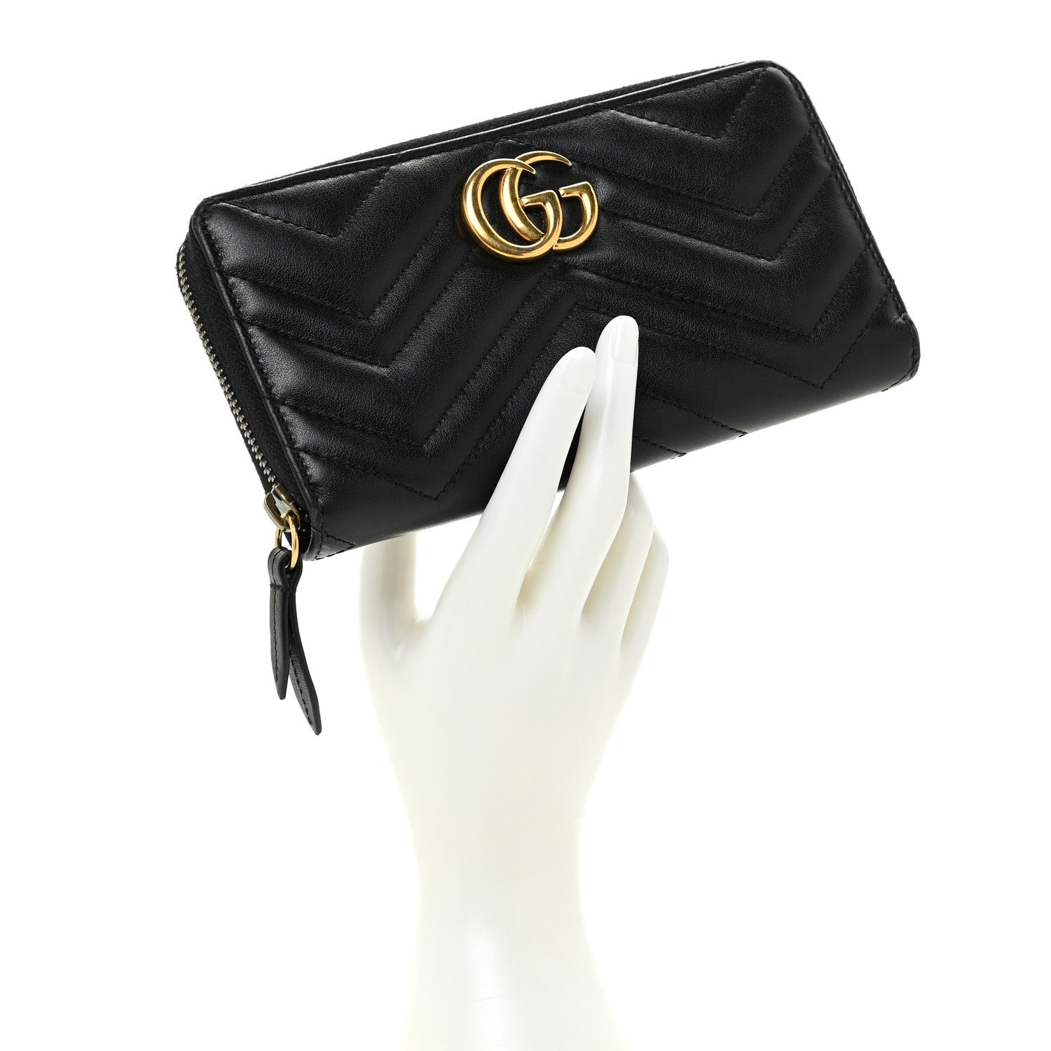 Gucci Calfskin Matelasse GG Marmont Zip Around Wallet Black 2 of 24