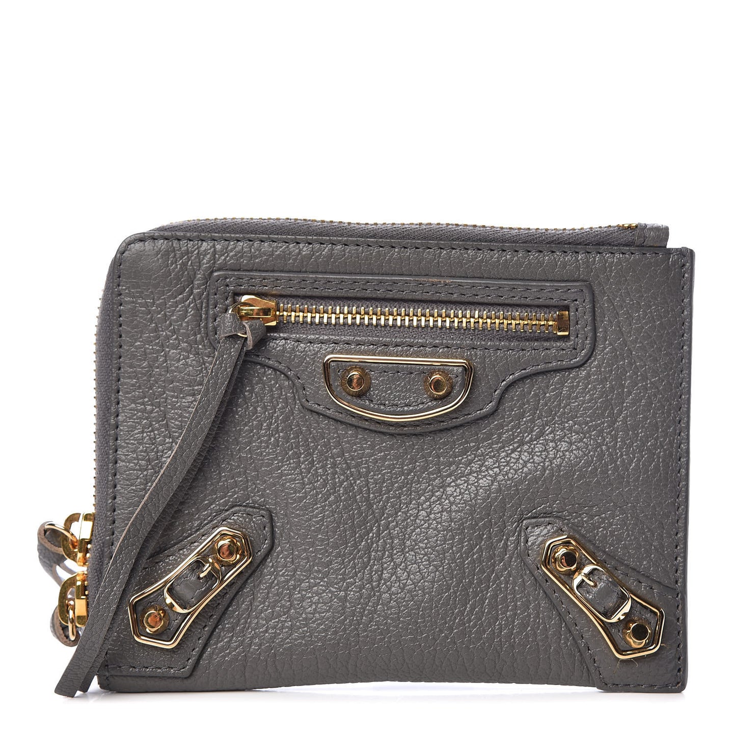 Chevre Agneau Arena Gold Metallic Edge Hardware Mini Pouch Gris Acier