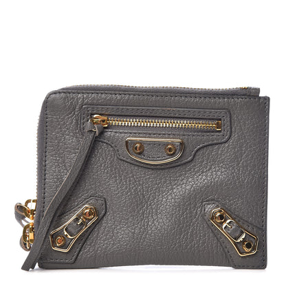 Balenciaga Chevre Agneau Arena Gold Metallic Edge Hardware Mini Pouch Gris Acier 1 of 7