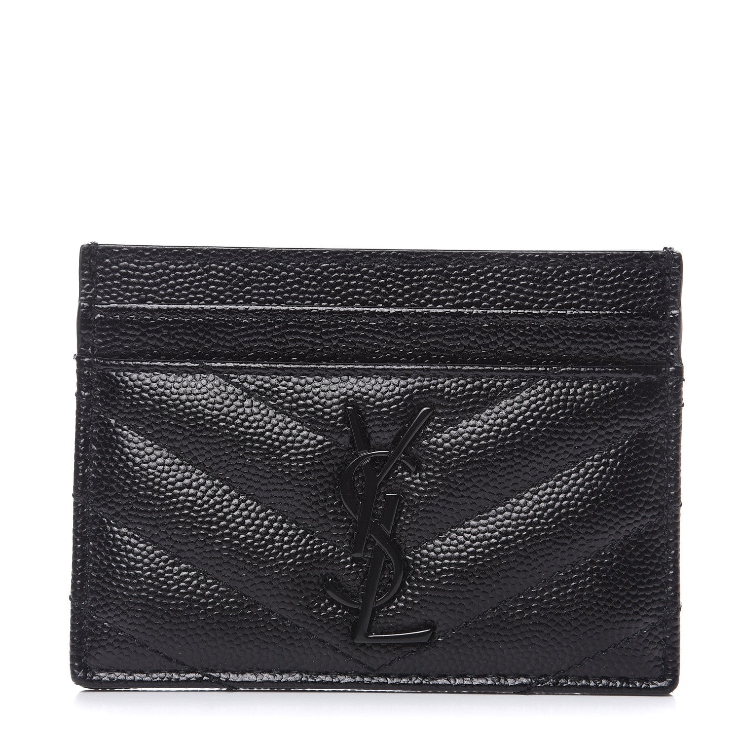 Saint Laurent Grain De Poudre Matelasse Chevron Monogram Credit Card Case Black 1 of 8