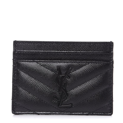 Saint Laurent Grain De Poudre Matelasse Chevron Monogram Credit Card Case Black 1 of 8