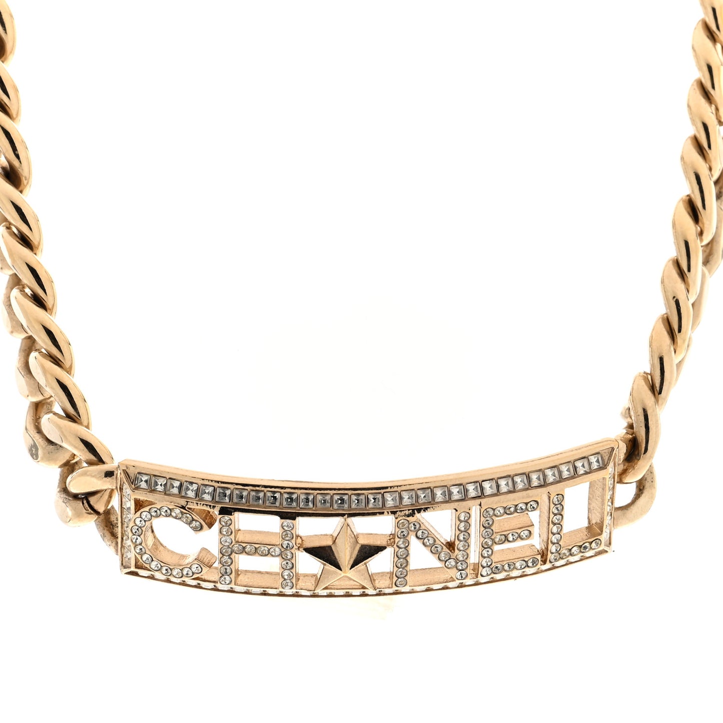 Crystal Chain Short Logo Necklace Gold