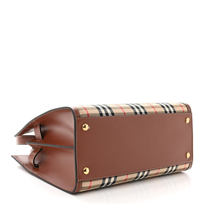 Burberry Calfskin Vintage Check Two Handle Title Bag Archive Beige 4 of 12