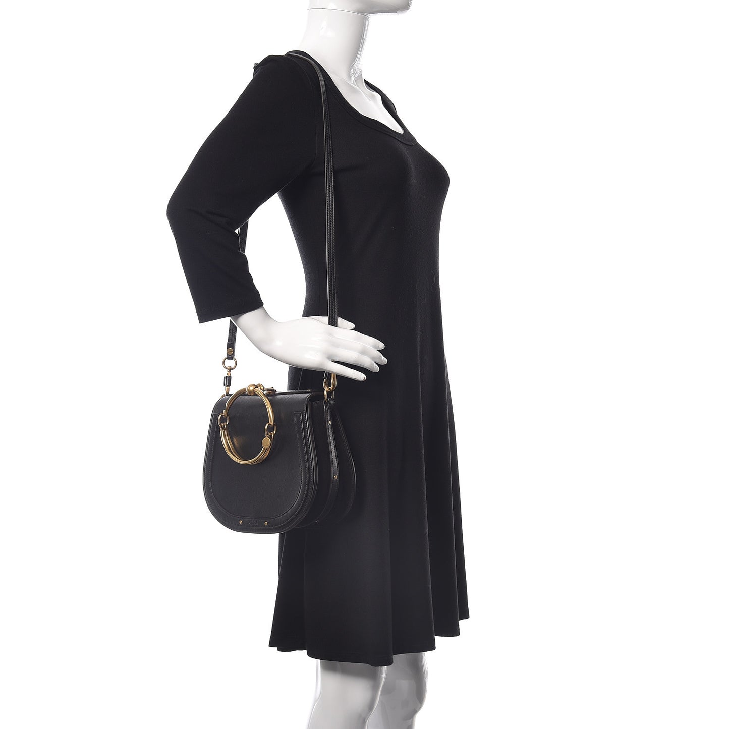 Calfskin Suede Medium Nile Bracelet Bag Black