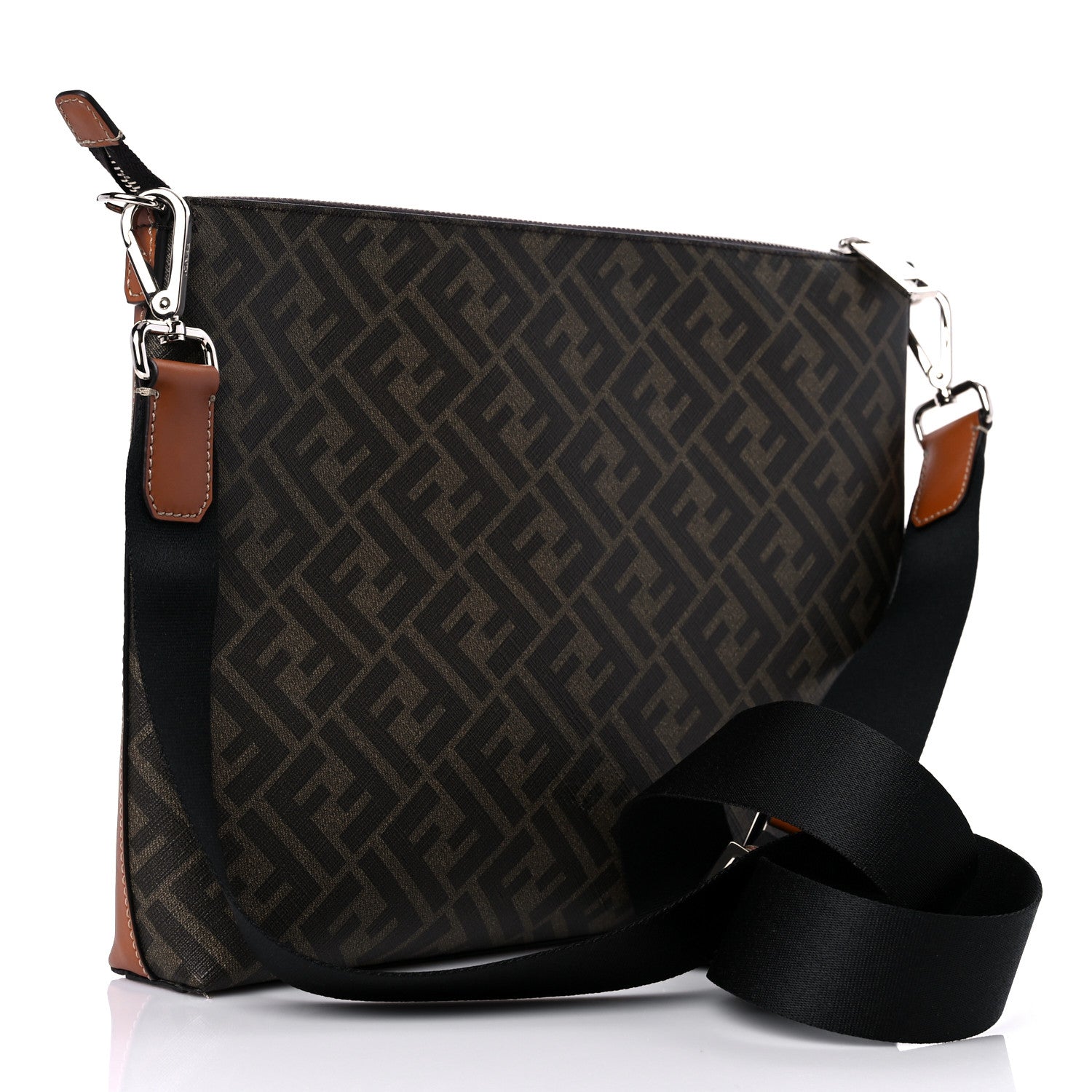Fendi Glazed Fabric Vitello King FF 1974 Diagonal Medium East West Messenger Tobacco Moro Cuoio 2 of 10