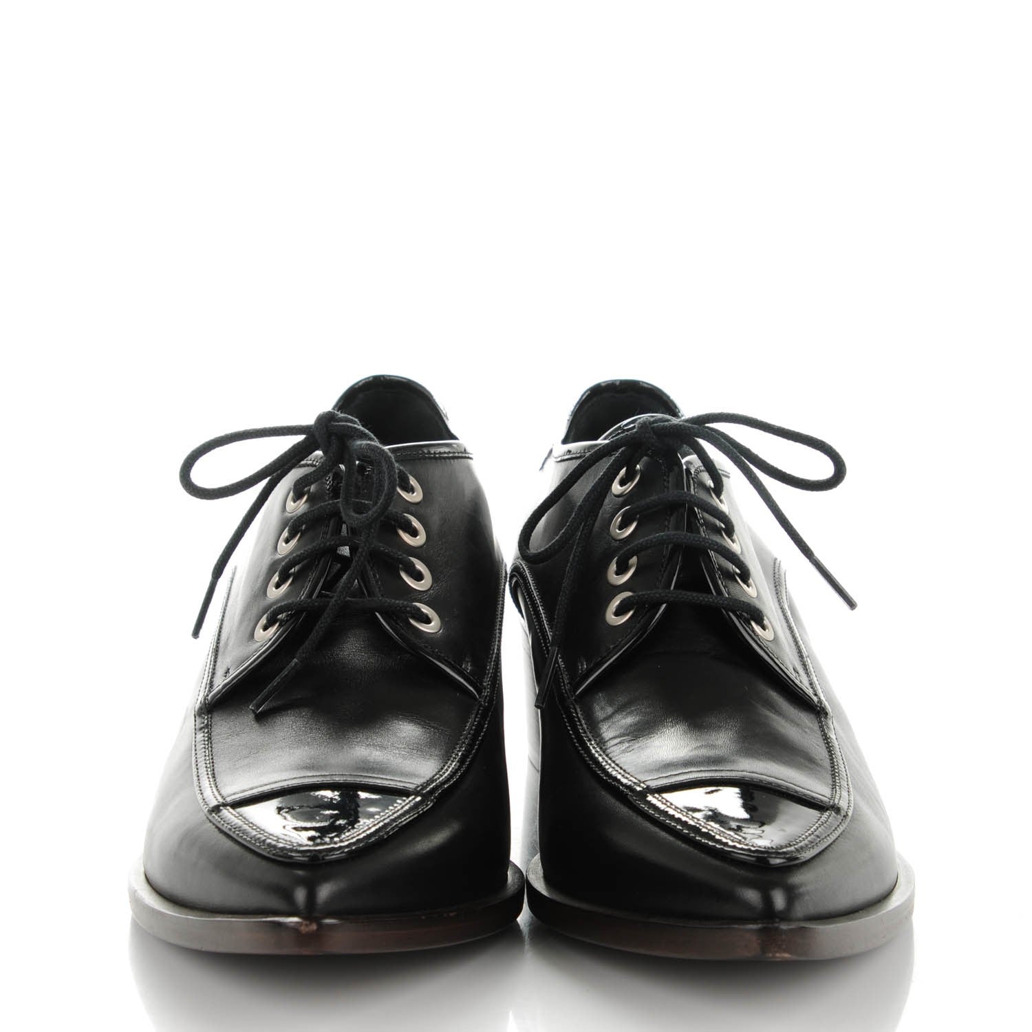 Chanel Calfskin Patent CC Lace Up Oxfords 38 Black 2 of 9