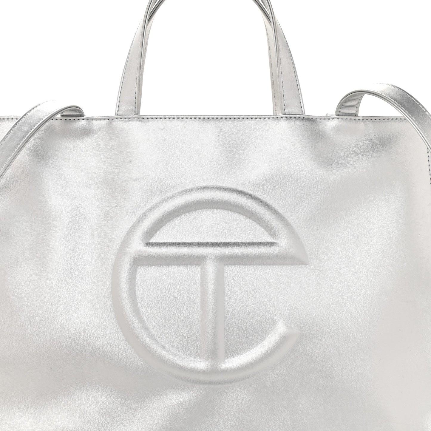 Metallic Vegan Leather Medium Shopping Bag Silver