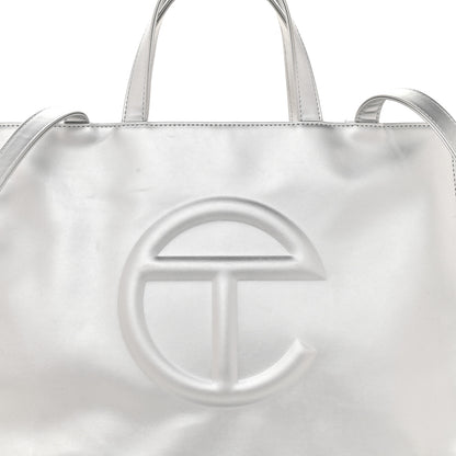 Telfar Metallic Vegan Leather Medium Shopping Bag Silver 7 of 10