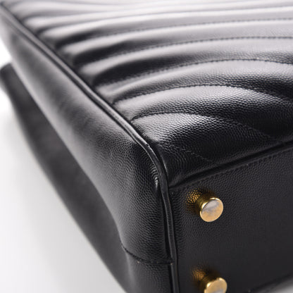Saint Laurent Grain De Poudre Matelasse Chevron Monogram Shopping Bag Black 12 of 18