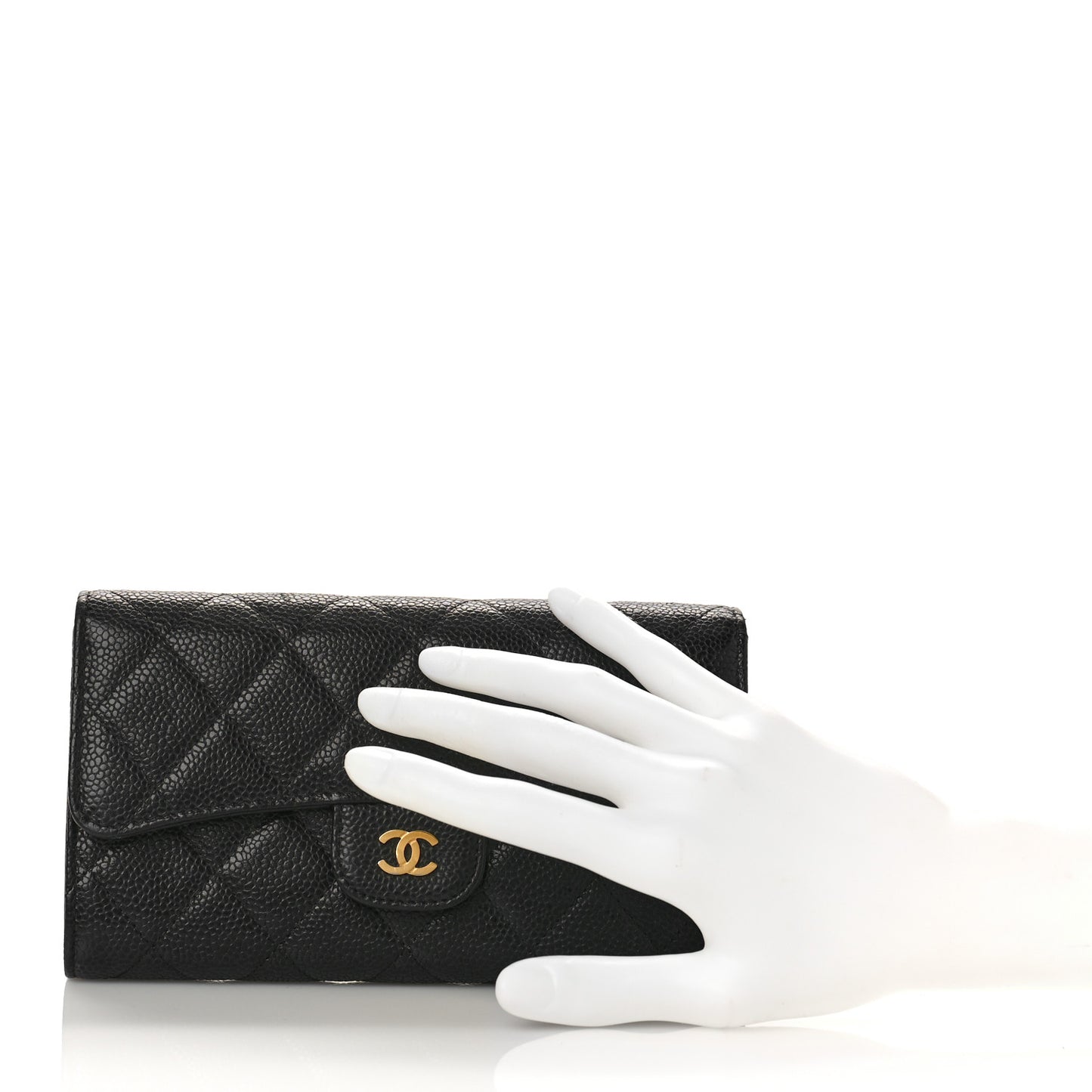 Caviar Quilted Large Flap Wallet Black