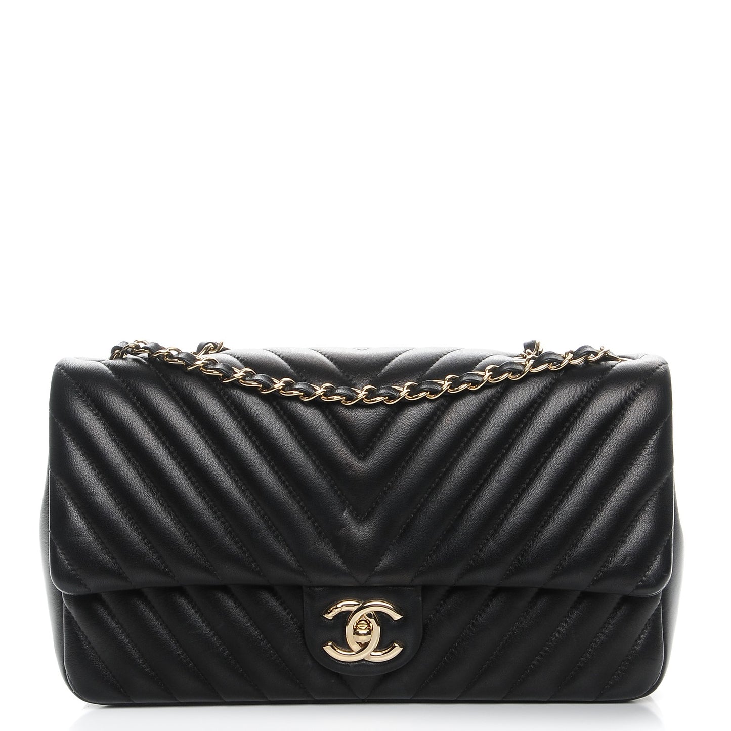 Lambskin Surpique Chevron Medium Flap Black