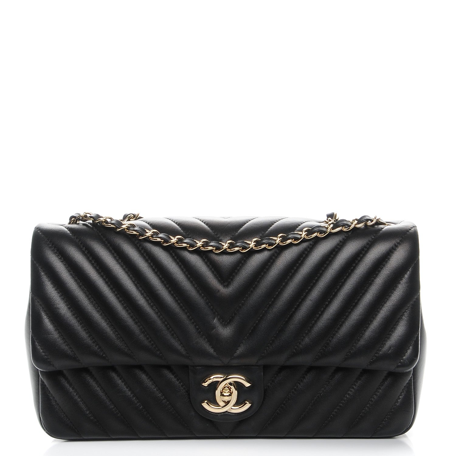 Chanel Lambskin Surpique Chevron Medium Flap Black 1 of 7