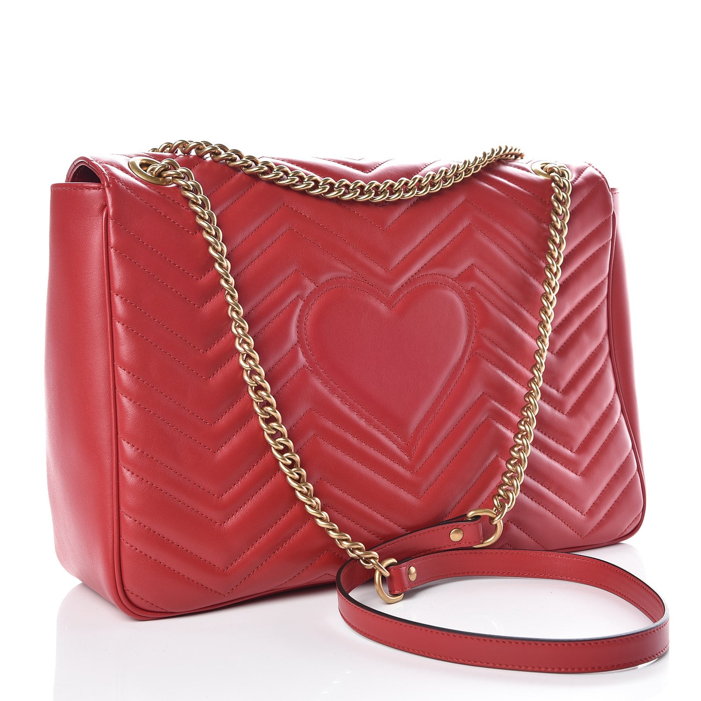 Calfskin Matelasse Large GG Marmont Shoulder Bag Hibiscus Red