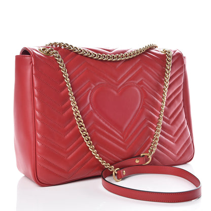 Gucci Calfskin Matelasse Large GG Marmont Shoulder Bag Hibiscus Red 3 of 9