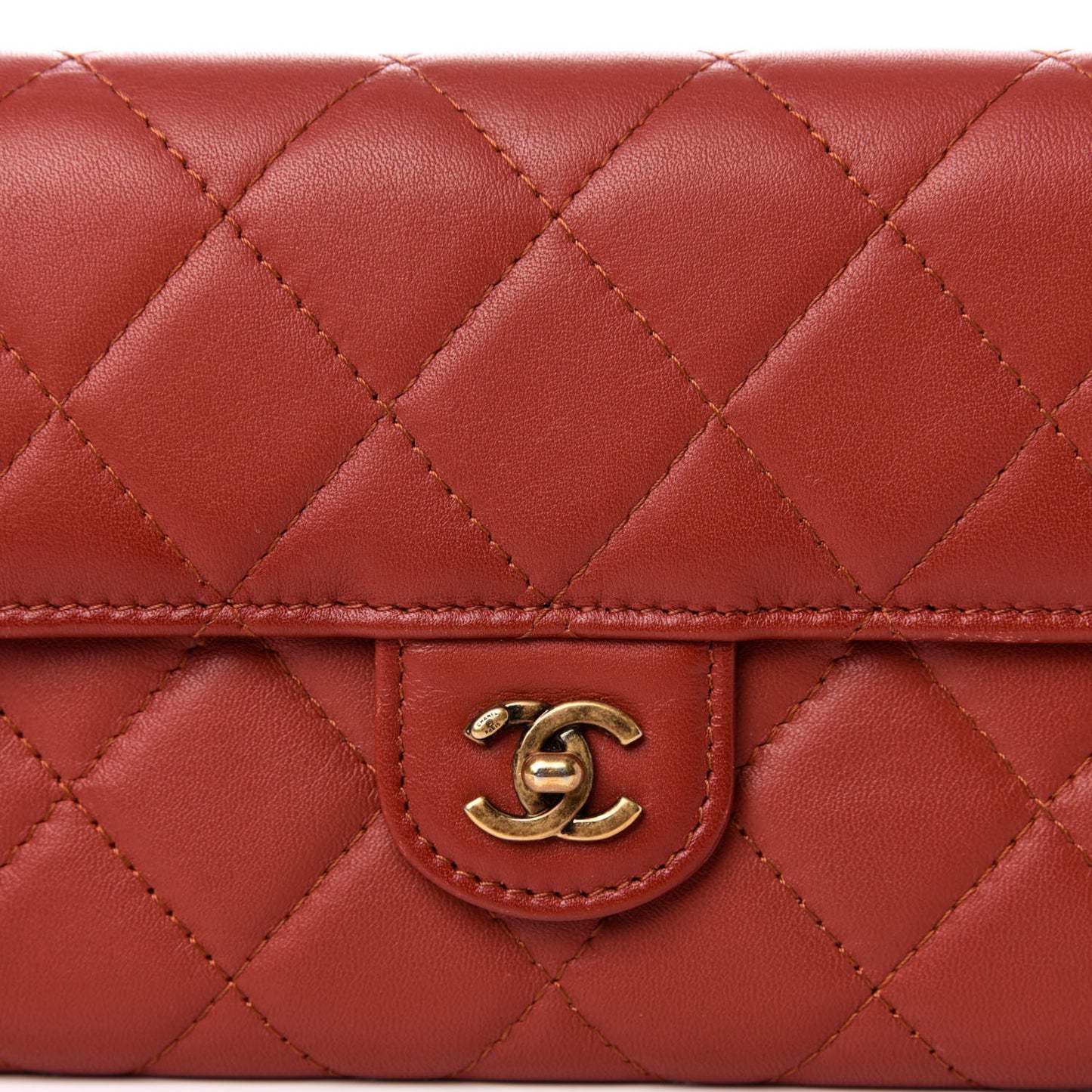 Lambskin Quilted Small Flap Wallet Red