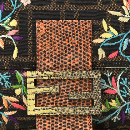 Fendi Lizard Zucca Floral Embroidered Baguette Tobacco Multicolor 7 of 10
