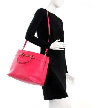 Gucci Textured Calfskin Large Bright Bit Top Handle Tote Shocking Pink 2 of 11