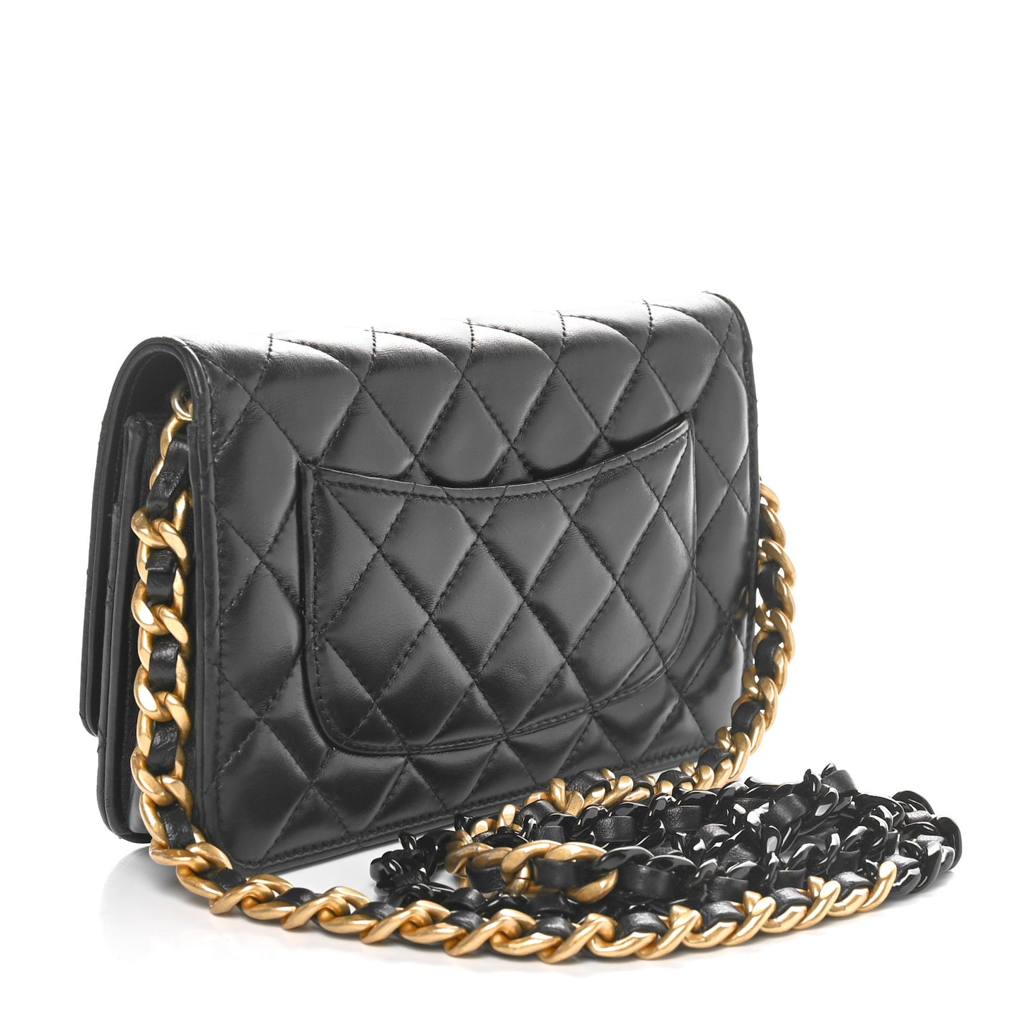Lambskin Resin Quilted Wallet On Chain WOC Black