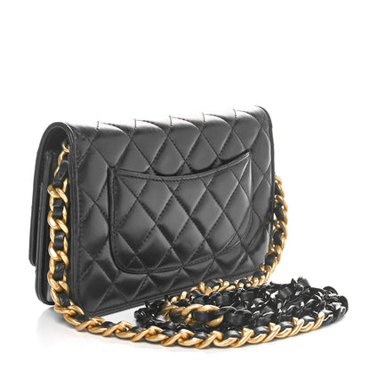 Chanel Lambskin Resin Quilted Wallet On Chain WOC Black 2 of 11