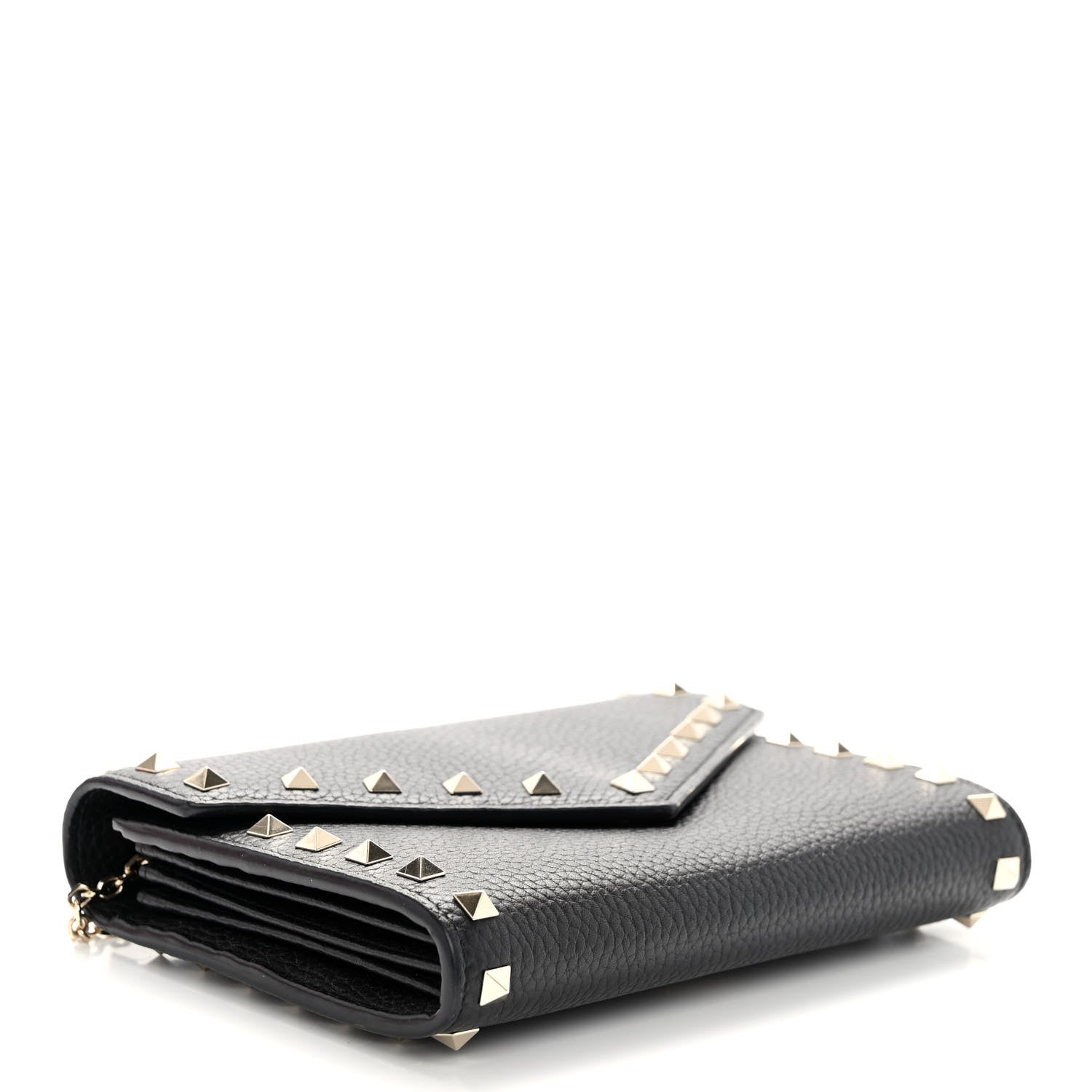 Valentino Garavani Pebbled Calfskin Rockstud Envelope Wallet on Chain Black 4 of 10
