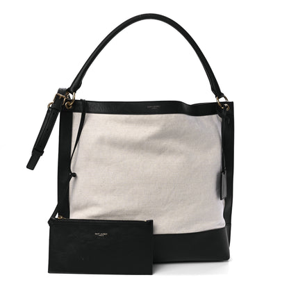 Saint Laurent Canvas Calfskin Tag Hobo White Black 1 of 10
