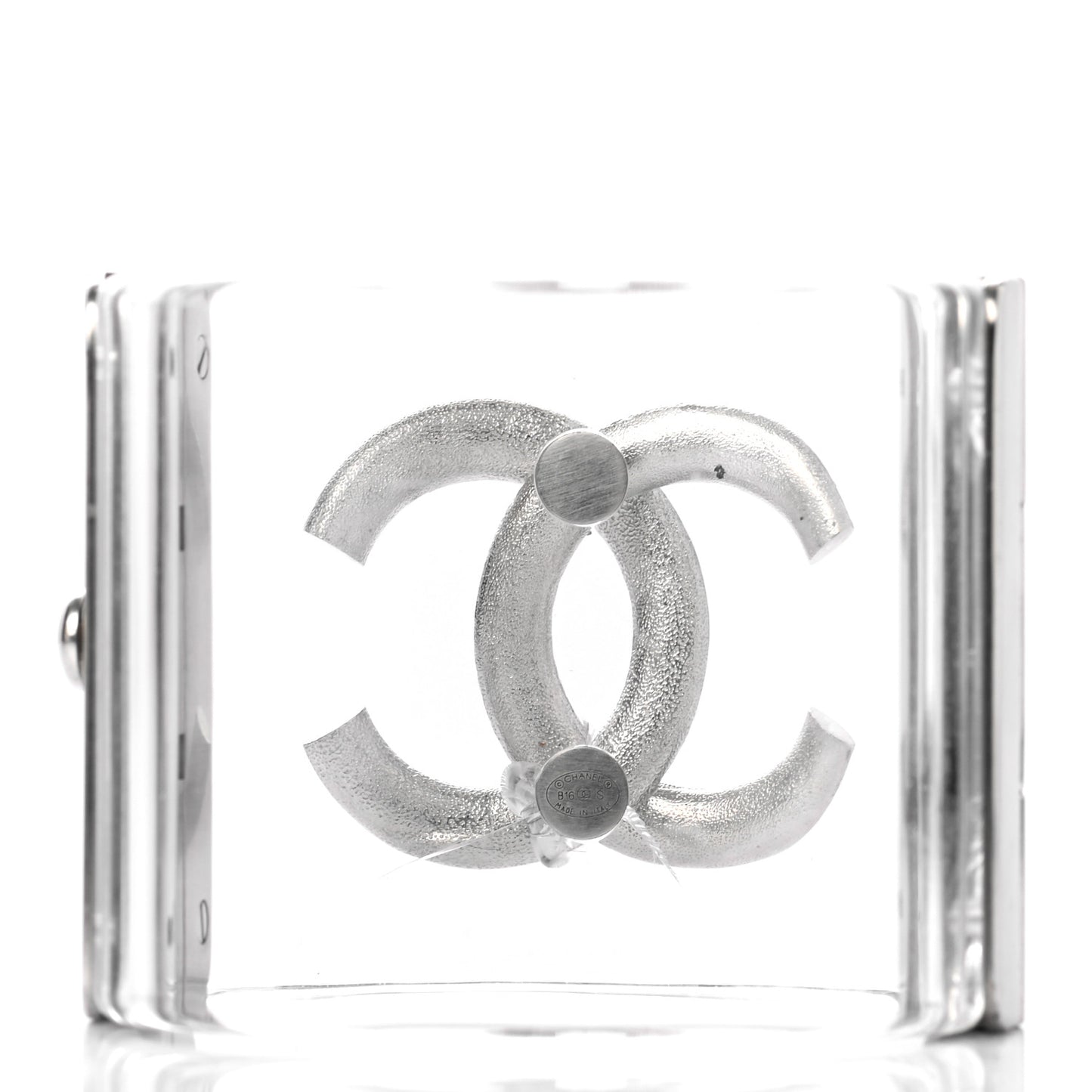 Lucite Baguette Crystal CC Cuff Transparent Silver