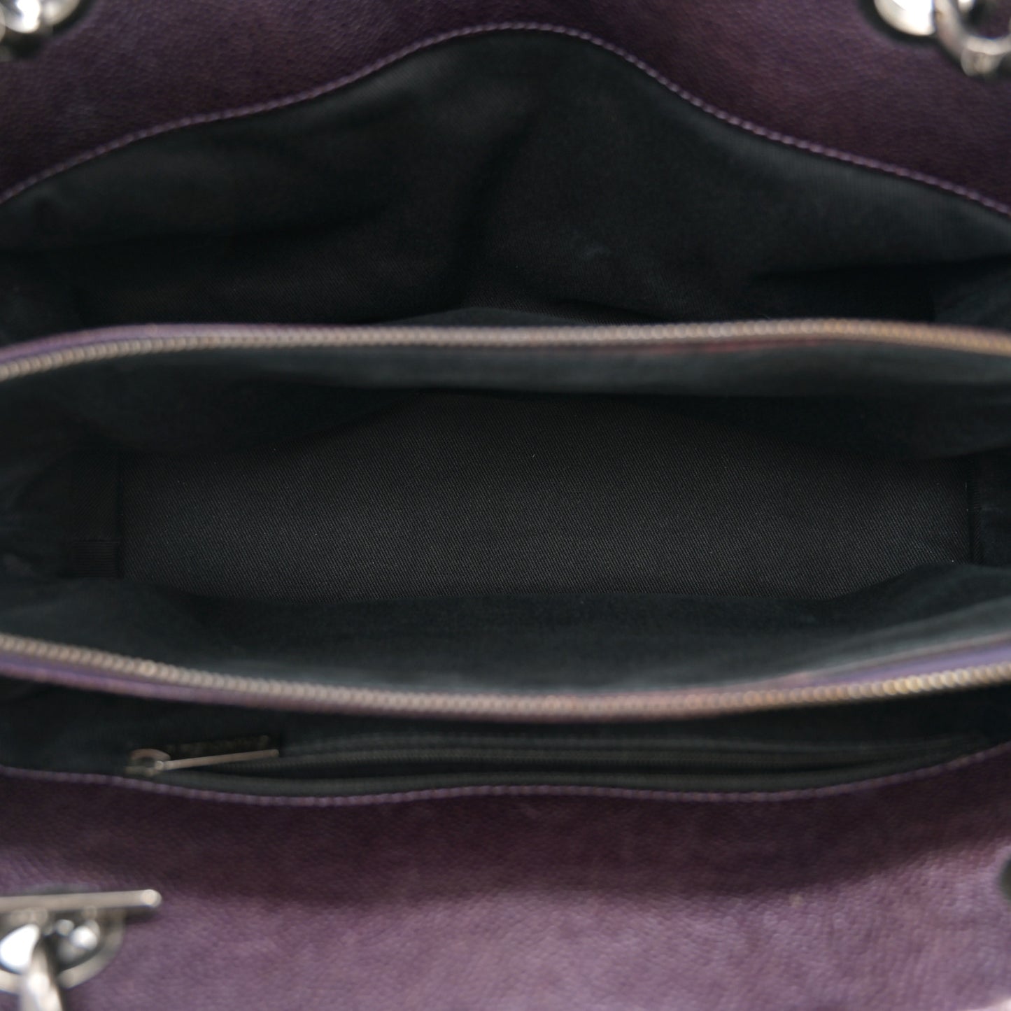 Iridescent Caviar Quilted Chic Shopping Tote Dark Purple