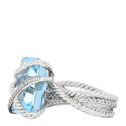 David Yurman Sterling Silver Diamond Blue Topaz 16mm Cable Wrap Ring 54 7 4 of 6