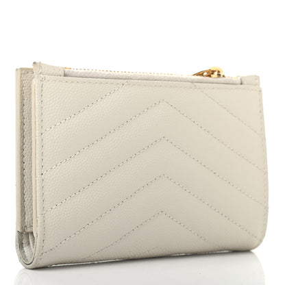 Saint Laurent Grain De Poudre Matelasse Chevron Monogram Zipped Two-Part Wallet Crema Soft 3 of 7