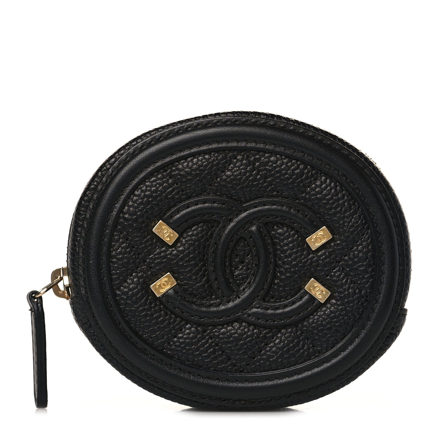 Caviar Quilted Filigree Zip Around Classic Coin Purse Black