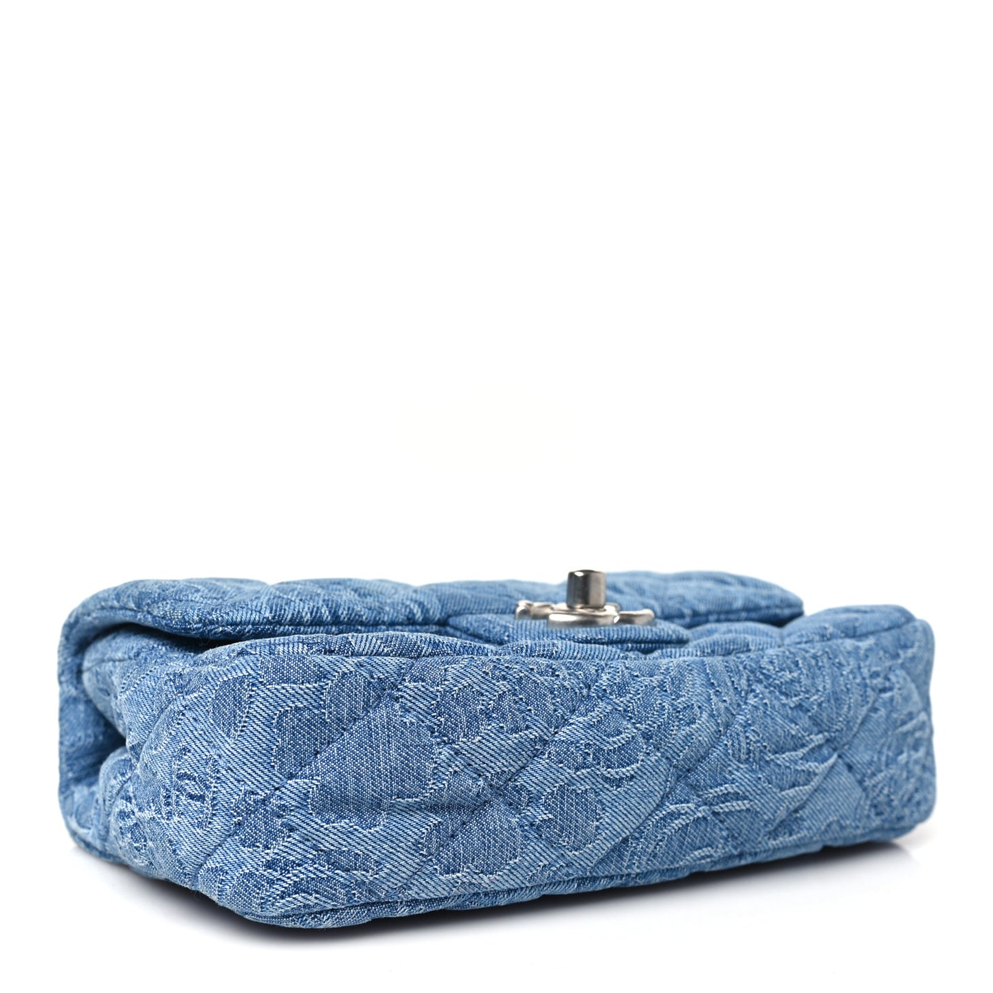 Denim Quilted Camellia Sweetheart Mini Rectangular Flap Blue