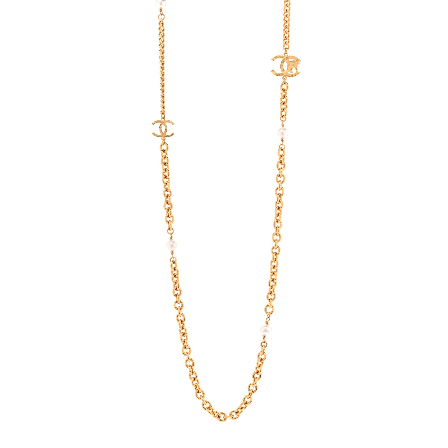 Chanel Pearl Quilted CC Long Necklace Light Gold 1 of 5